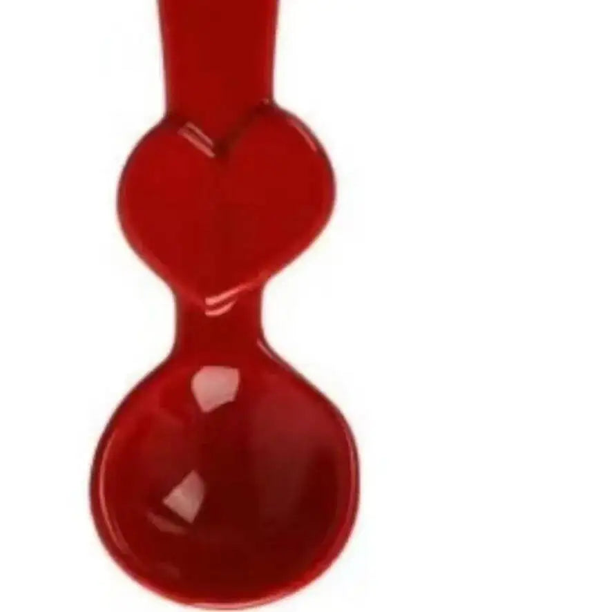 Heart Double Happiness Ceramic Spoon High Aesthetic Personality Red Pink Solid Color Dining Spoon Sweet Cake Long Handle Soup Oasis Select Wine