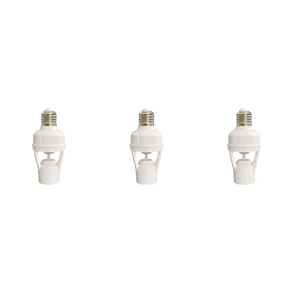 E27 Infrared Motion Sensor Lamp Holder Adjustable Delay Time 16-300s For LED Bulb Socket No Wiring Needed White ABS Oasis Select 3pcs