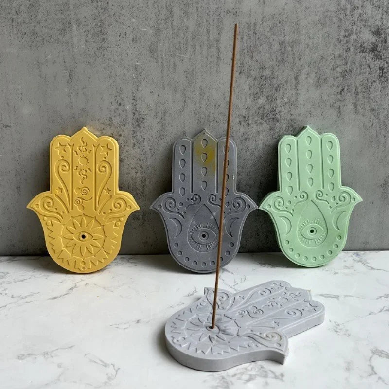 2-Chamber Famati Palm Silicone Mold Hamasa Hand Cement Aromatherapy Bracket Tray DIY Concrete Coaster Handicraft Mold Oasis Select