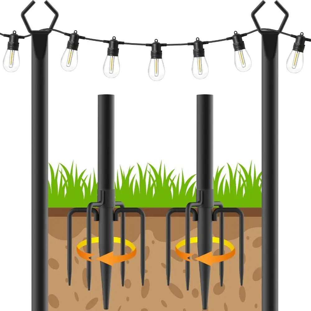 2-Pack Adjustable Outdoor String Light Poles – Heavy Duty Iron