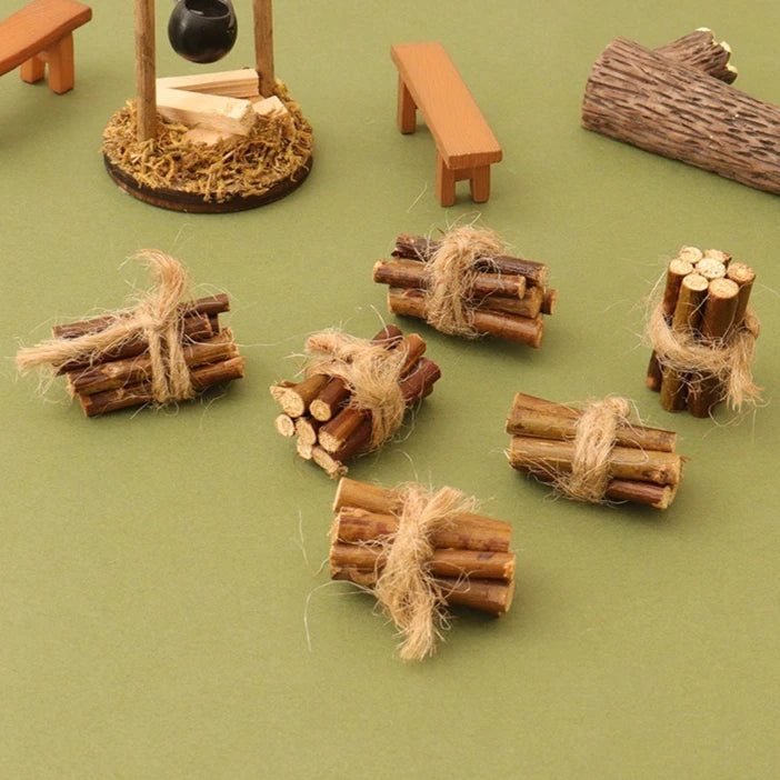 2/5Bundles 1:12 Dollhouse Miniature Bonfire Firewood Model Party Living Scene Decor Toy Doll House Accessories Oasis Select