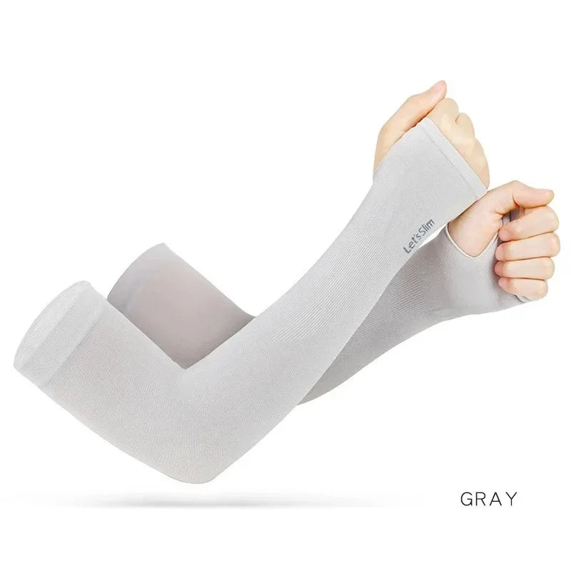 Summer Ice Silk Long Sleeves Anti-Sunburn Arm Cover Men Women Cuff New Cool Hand Sleeves Anti-UV Cycling Arm Sleeve Fingerless Oasis Select gray-B