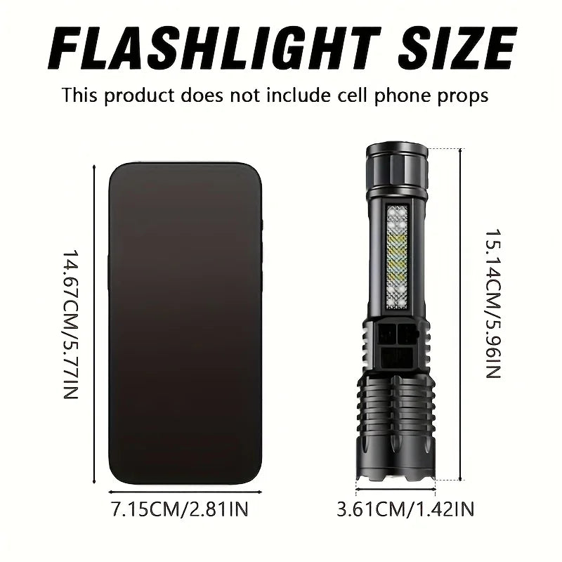 Powerful LED Flashlight Battery Display USB Rechargeable Light Telescopic Zoom Torch Lamp Outdoor Camping Fishing Lantern Oasis Select