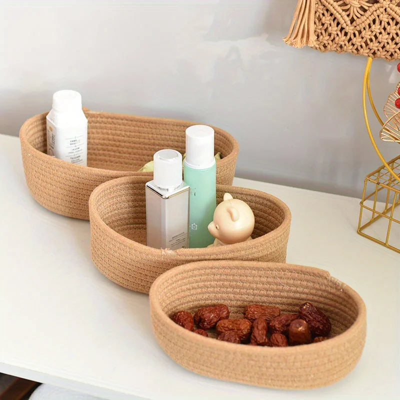 1PC Nordic Hand Woven Cotton Rope Storage Baskets Desktop Sundries Kids Toys Organizer Box Baby Dirty Clothes Laundry Basket Oasis Select