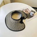 Women's Wide Brim Empty Top Straw Sun Visor Cap Summer UV Protection Foldable Casual Beach Travel Hat Oasis Select Black