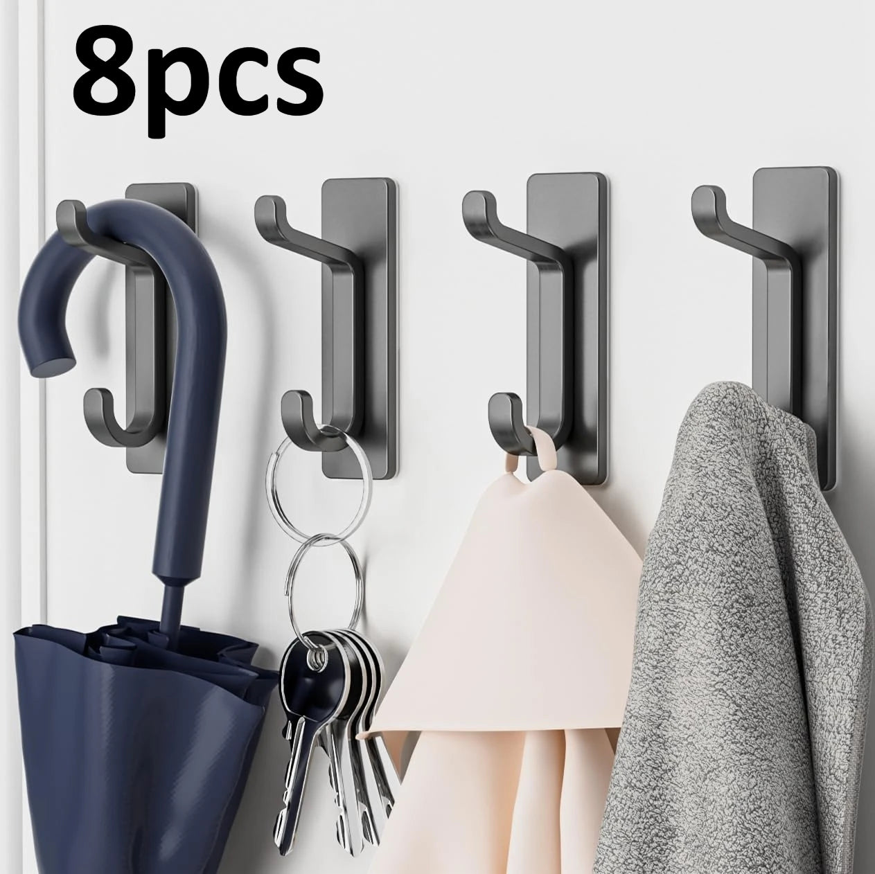 8pcs No Drill Traceless Invisible Hooks Heavy Duty Stainless Steel Wall Hooks Waterproof Self Adhesive Hangers,sin Perforación Oasis Select 8pcs black