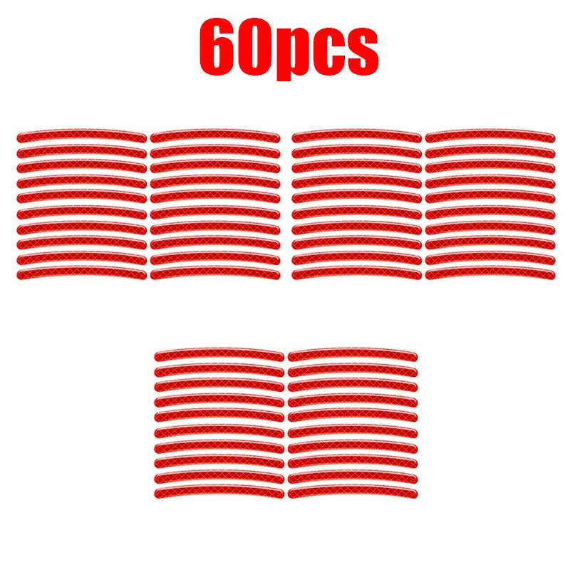 20/60pcs Wheel Hub Reflective Stickers Anti Scratch Auto Body Decorative Rim Tape Strips Warning Passing Car Motorcycle Bicycle Oasis Select 60pcs Red