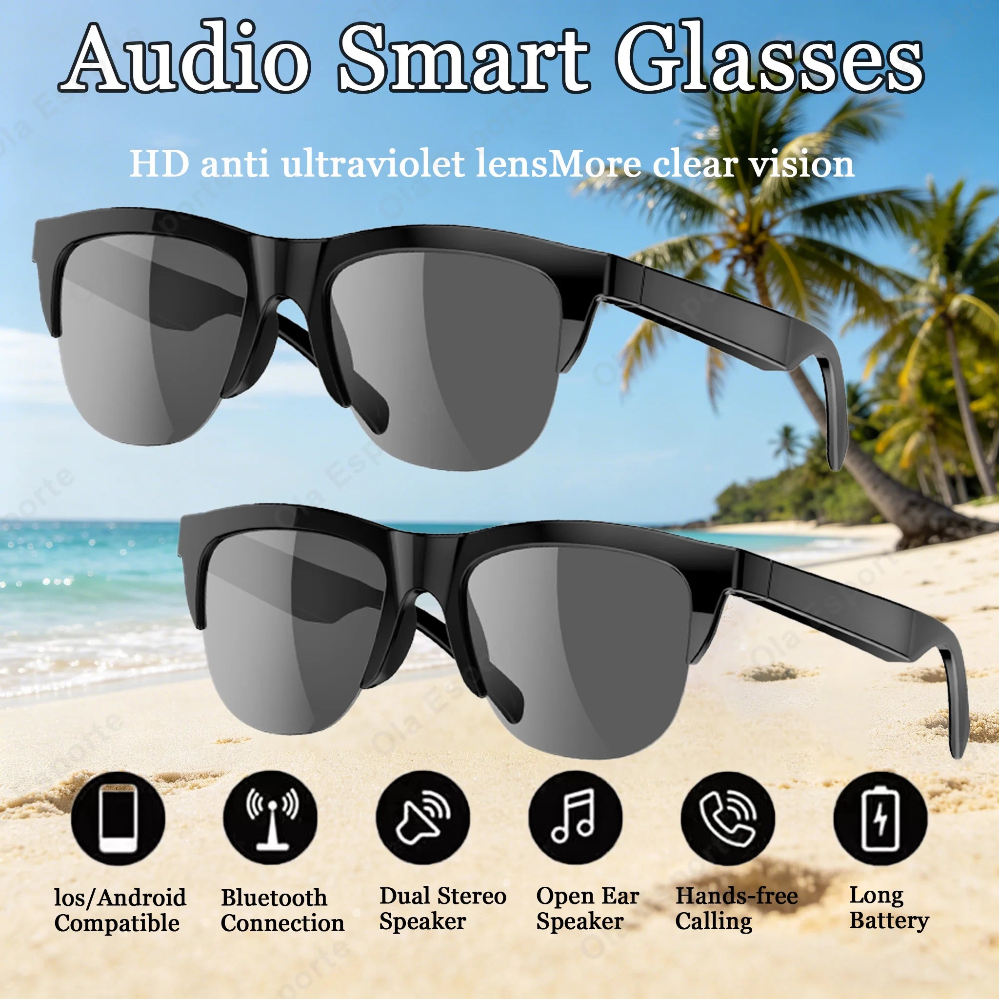 Bluetooth Smart Sunglasses – UV Polarized, Music & Calls
