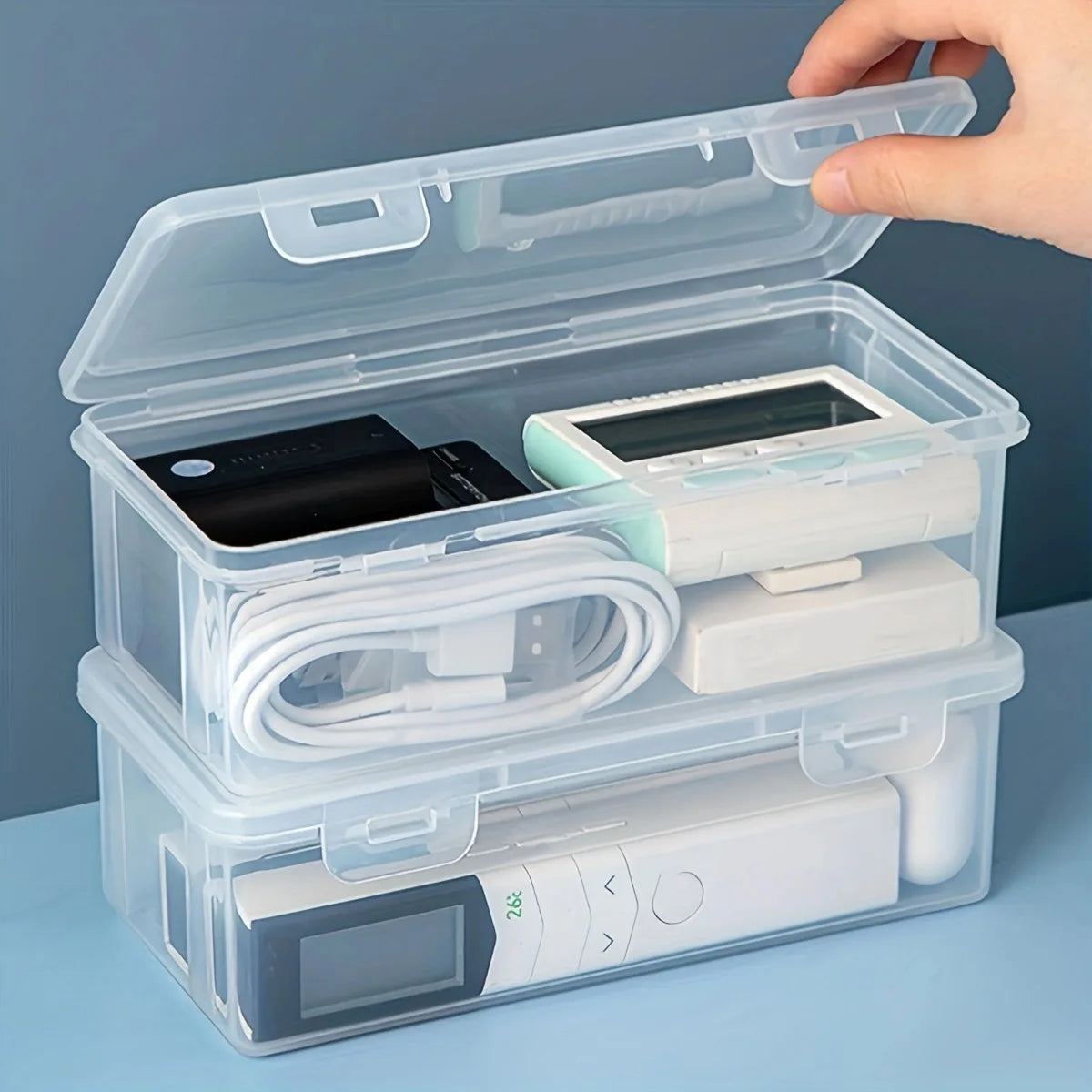 1pc data cable storage box with lid, charger, USB flash drive, headphone storage container, miscellaneous sorting box Oasis Select