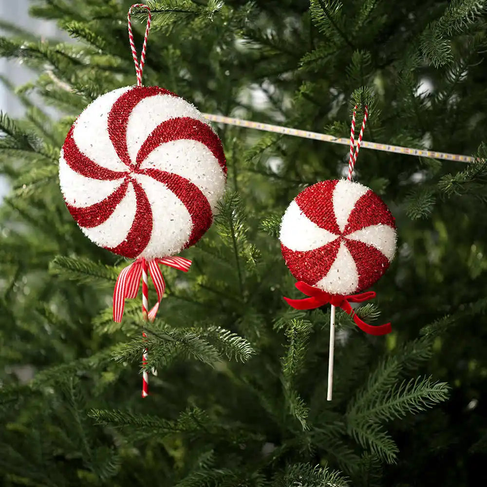 Christmas Tree Ornaments Red and White Walking Sticks Candies Christmas Ball Decorations Scene Arrangement Christmas Decor Oasis Select