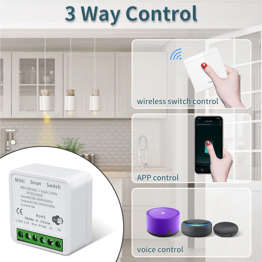 Tuya WiFi Smart Switch 433MHz 1/2/3 Gang – Alexa & Google Home Smart Wall Switch Oasis Select