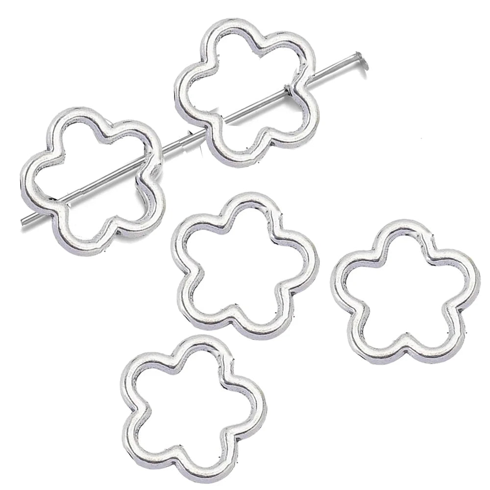 50pcs Flower Star Bead Frames Spacer Beads Double Hole Hollow Connector Link Charms for Jewelry Bracelet Necklace Earring Making Oasis Select Antique SR 15x15mm