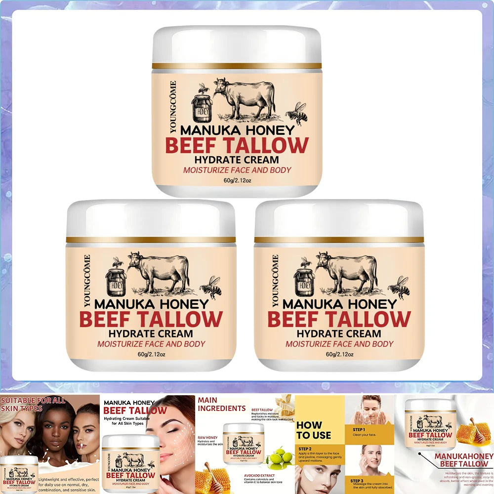 YOUNGCOME Beef Tallow Honey Balm – Face & Body Moisturizer Face & Body Balm Oasis Select 60g-3pcs