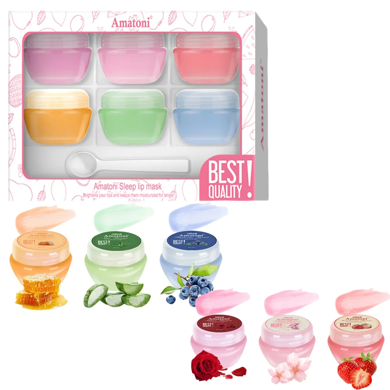 Sleeping lip mask gift box 10g×6PCS lip balm set moisturizes lips, smoothes, and is a universal in the morning and evening Oasis Select lip mask gift box