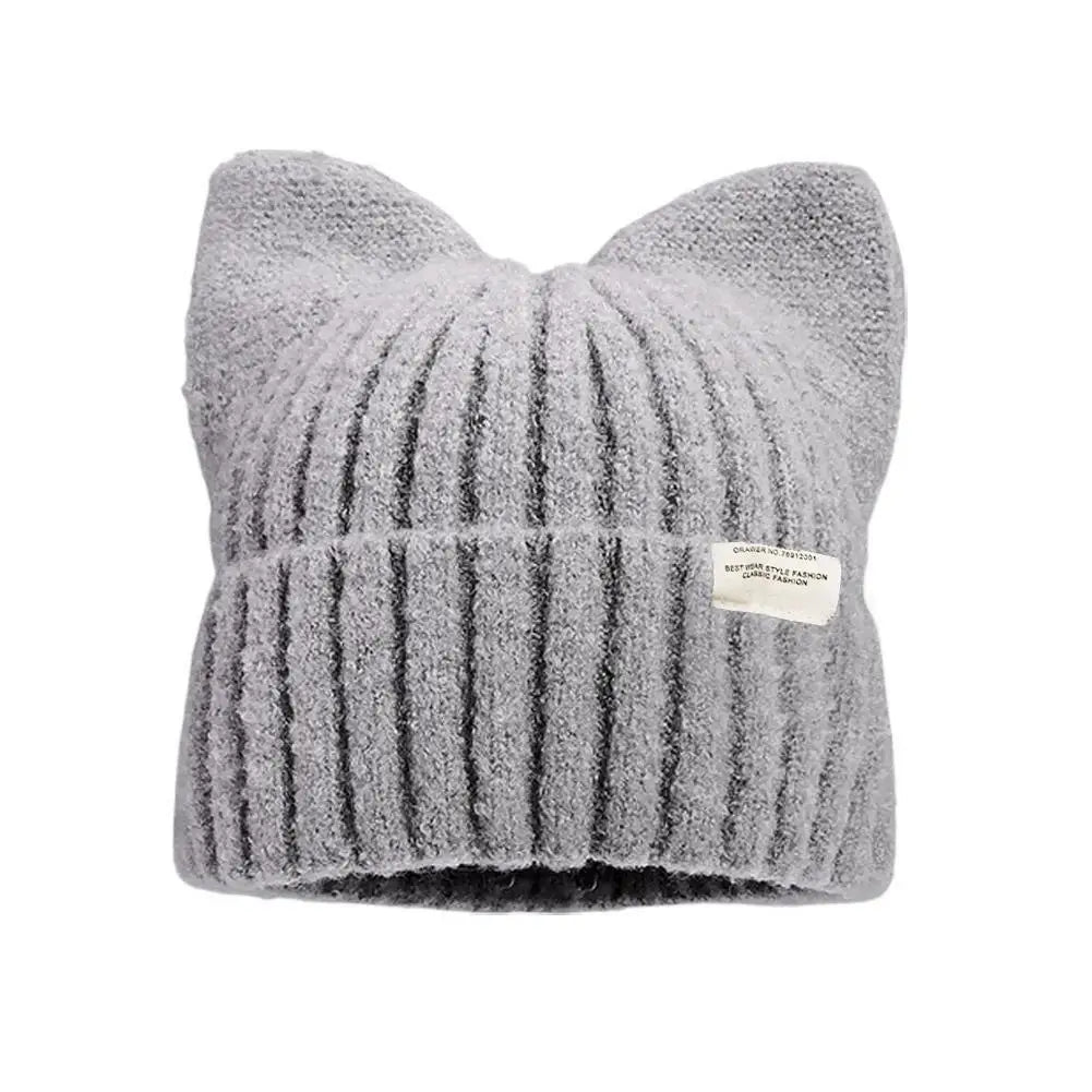 Cat Ear Beanie Winter Hat Warm Knitted Cap with Windproof Thickened Design Cute Autumn Winter Warm Accessories for Women Girls Oasis Select A