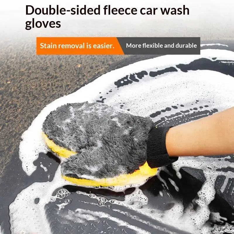 1/2 Pcs Microfiber Car Washing Glove Double-Faced Thickened Coral Fleece Cleaning Brush Gloves Car Detailing Cleaner Care Tool Oasis Select 2PCS