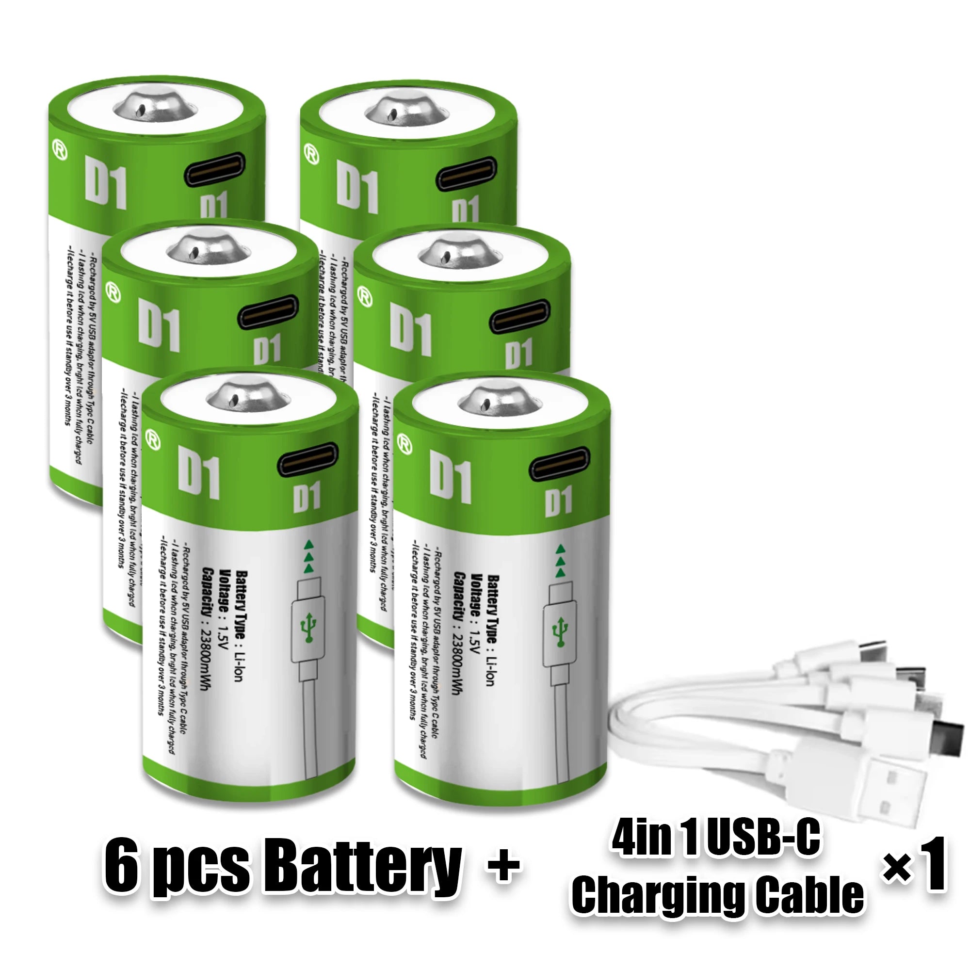 1.5V 23800mWh USB Rechargeable D Size Battery LR20 D Cell Lithium Battery for Gas Cooker Water Heater Flashlight Radios Oasis Select 6pcs batteries 4CX1 1.5V