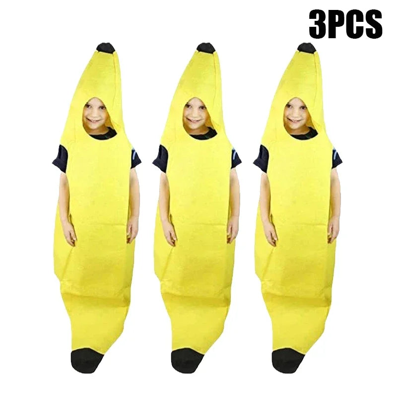 Kids Halloween Banana Costume Fruit Outfit Stage Performance Clothes Parent Child Matching Kindergarten Role Play Decoration Oasis Select Kid-3PCS