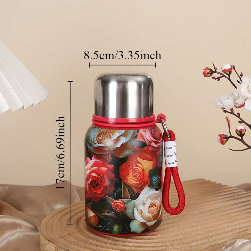 Retro Chinese Rose Printed Stainless Steel Insulated Cup Large Capacity Portable Car Insulated Water Cup Oasis Select black 501-600ml