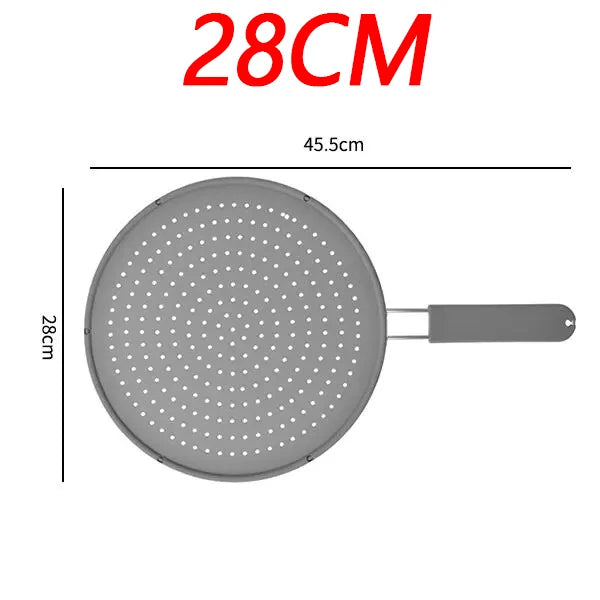 Silicone Kitchen Splatter Screen with Handle Heat-resisting Oil Splash Guard Drain Board Cover Kitchen Frying Pan Lid Oasis Select 28CM