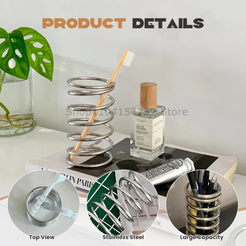 Stainless Steel Toothbrush Holder Bathroom Accessories Tool Toothpaste Makeup Brush Storage Rack Home Decoration Brush Holder Oasis Select