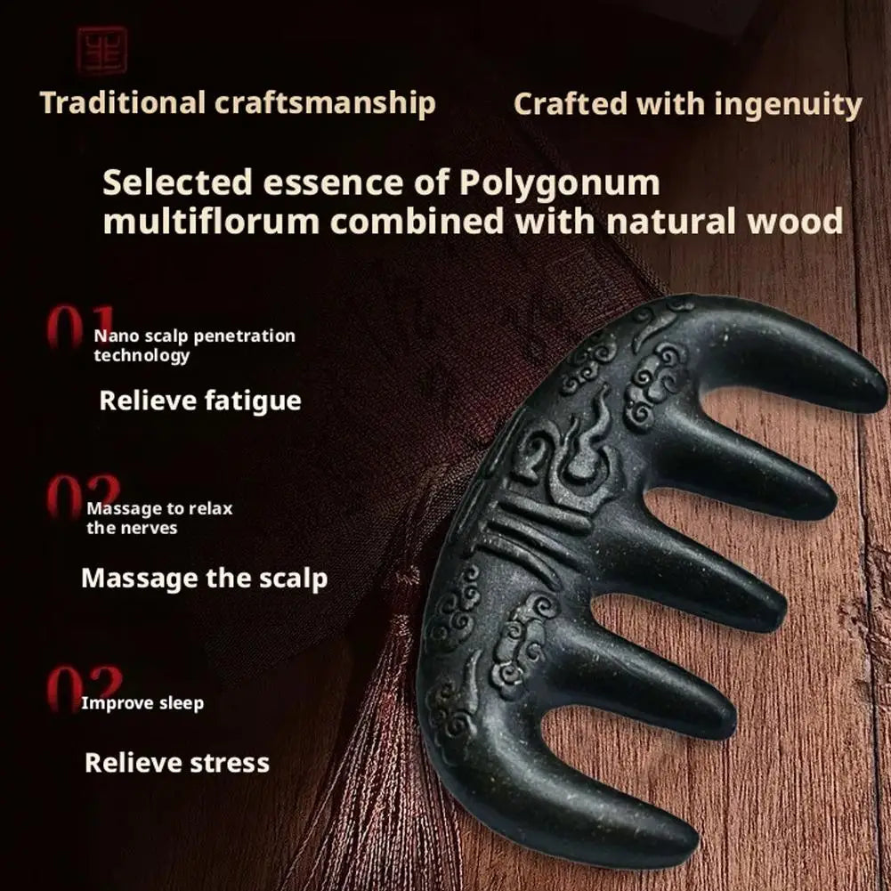Polygonum Multiflorum Massage Comb Natural Handmade Five-tooth Meridians Scalp Massager Wide Tooth Comb Head Scraping Massage Oasis Select