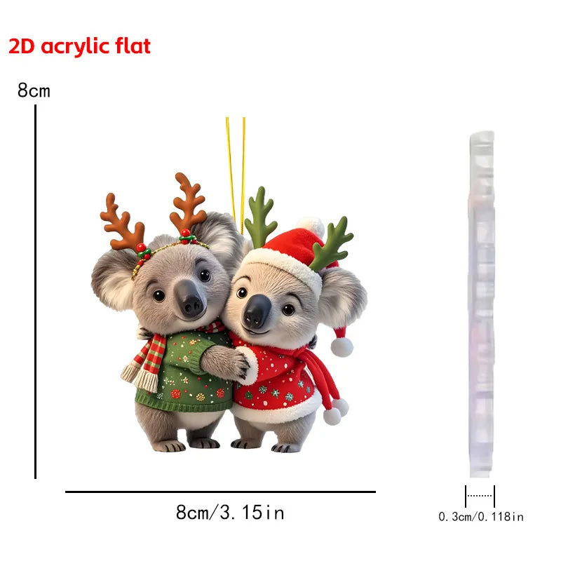 Christmas Animal Series 2D Flat Acrylic Hanging Ornaments for Christmas Party Home Decor Backpack Key Chains Tree Christmas Deco Oasis Select Koala