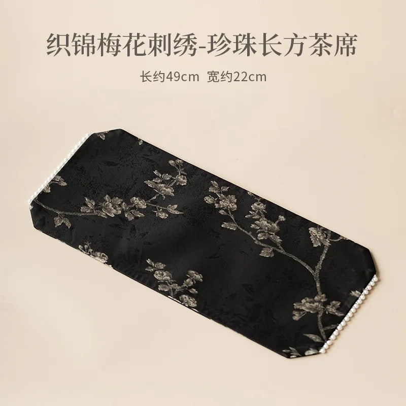 Brocade Plum Blossom Embroidery Double-sided Tea Mat Home Fabric Chinese Style Dry Bubble Tea Mat Tea Cup Teapot Heat Insulation Oasis Select Rectangular Tea Mat