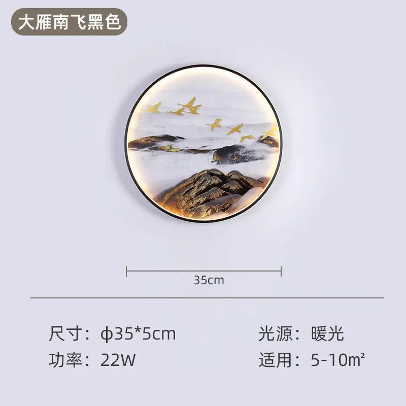 New Chinese style mural lamp Chinese style corridor tea room living room porch background wall decorative mural wall decor Oasis Select Diameter 35cm Big Yannanfei