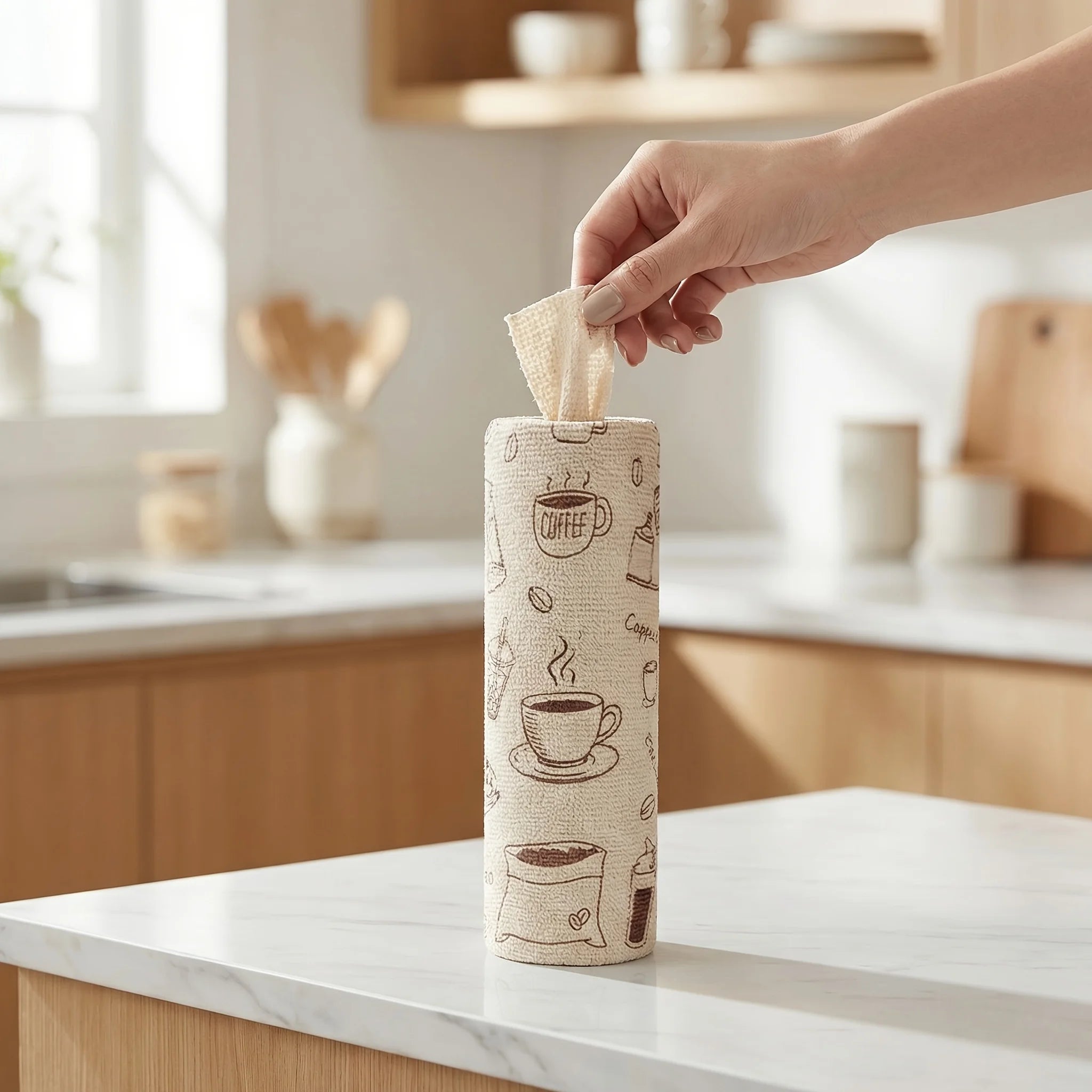 1 Roll/20pcs Coffee Patterned Ultra-fine Fiber Cleaning Cloth, Thick Kitchen Towel, Suitable for Kitchen, Car, Glass Oasis Select 1Roll 20PCS