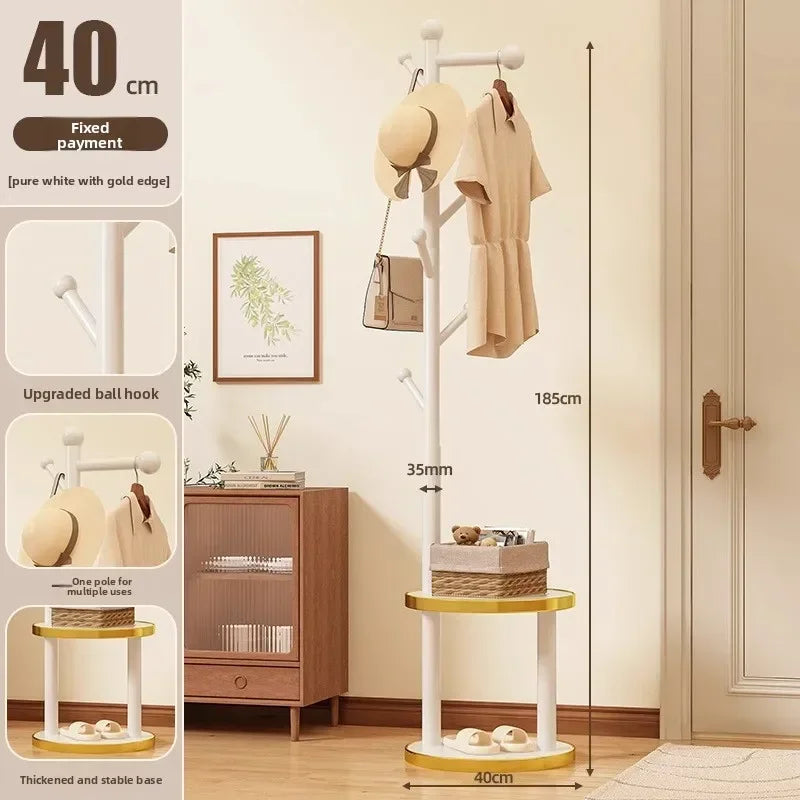 Multi-functional Bedside coat rack living room solid wood hanger double storage home floor hanger bedroom Oasis Select White-F