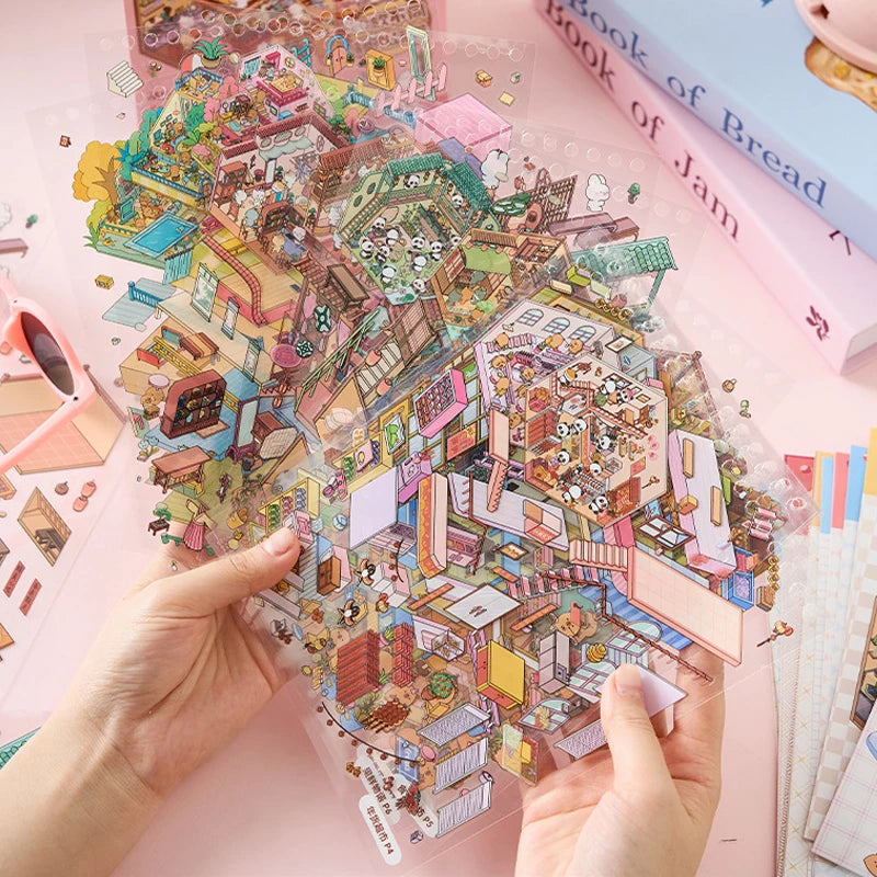 49pcs Sunny Town Series miniature scene creation sticker book for DIY handbook Students Back-to-school season Gifts Oasis Select