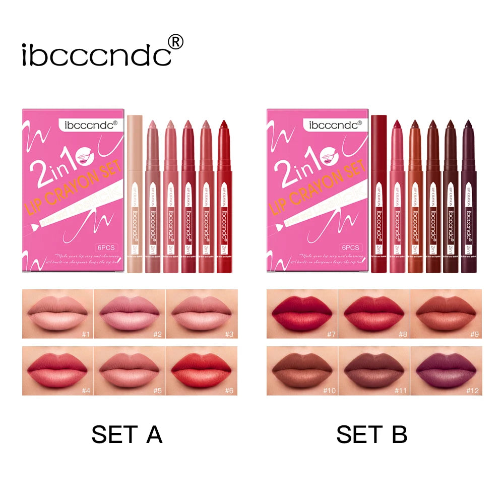 ibcccndc 6-Pc Matte Waterproof Lip Liner & Lipstick Set Lip Liner Set Oasis Select