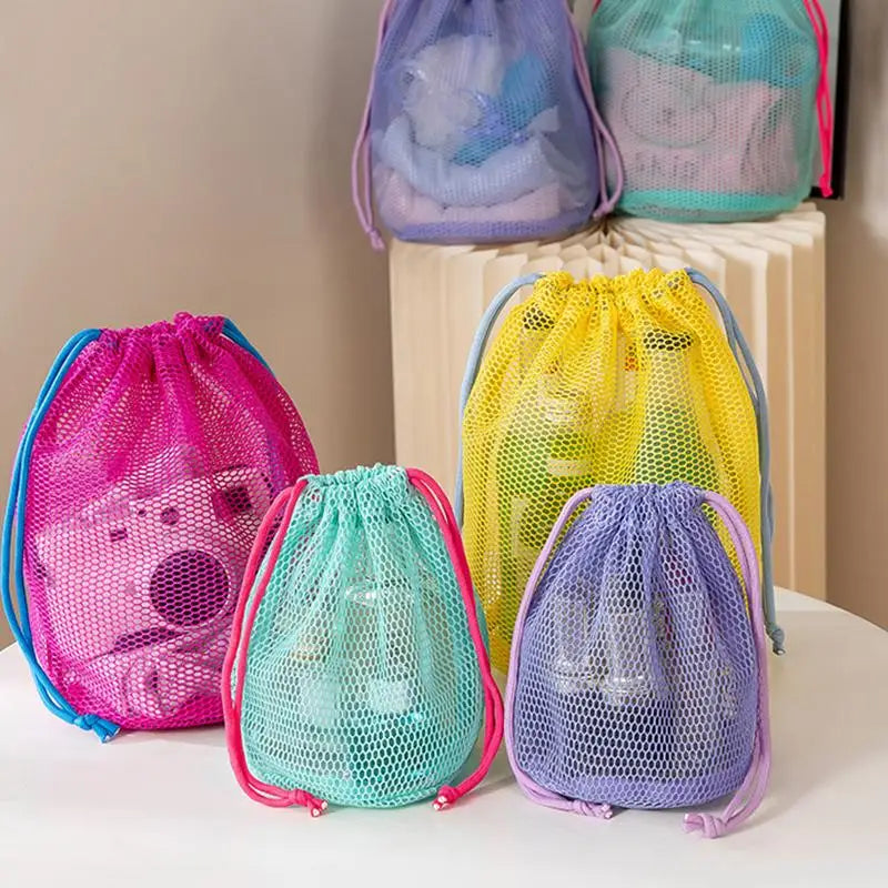 Nylon Mesh Drawstring Pouch – Travel & Cosmetic Organizer