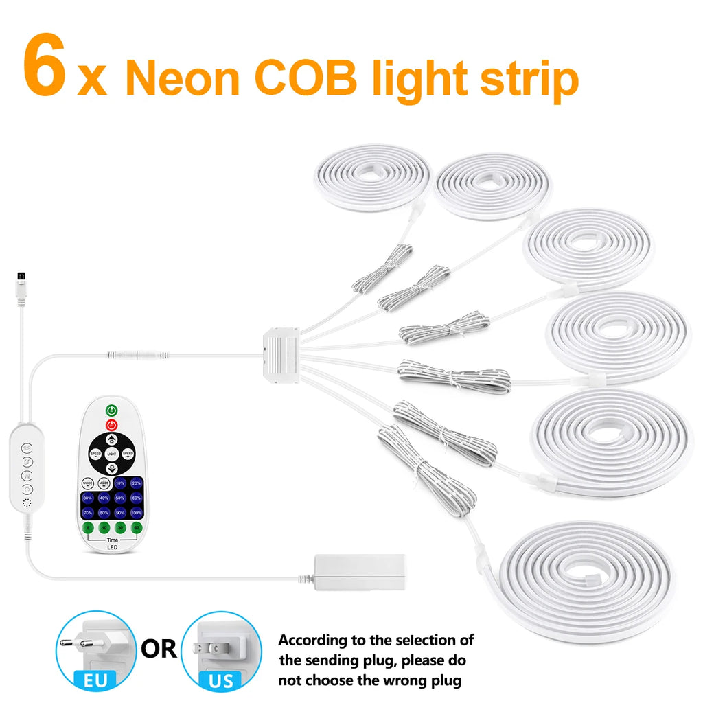 2/4/6PCS Bluetooth Dimmable 24V COB LED Neon Strip with RF Remote,Trick Light Support APP Control for iOS and Android Devices Oasis Select 6pcs LED Strip Neutral White 2m|EU Adapter