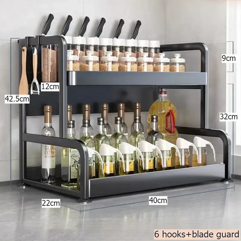 Multi-functional Household cutting board seasoning storage rack multi-layer knife holder chopstick cage kitchen countertop rack Oasis Select Double layer 40 1