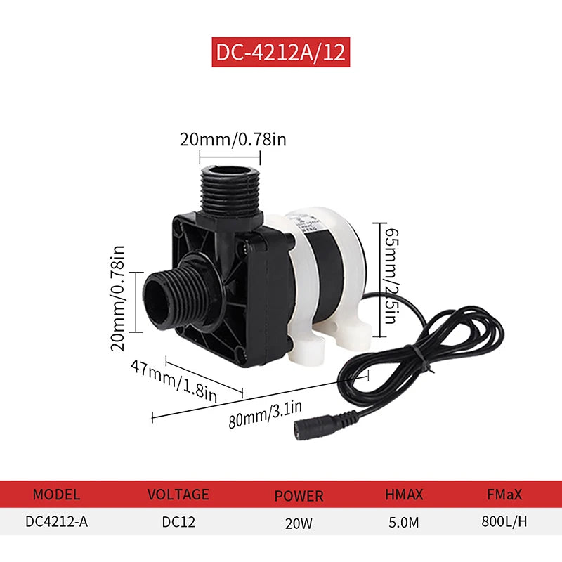 Solar-Powered Water Pump with 4 Point Threads – Quiet IP68, 12V 24V DC Brushless Motor for Showers, Heaters, and Heated Floors. Oasis Select