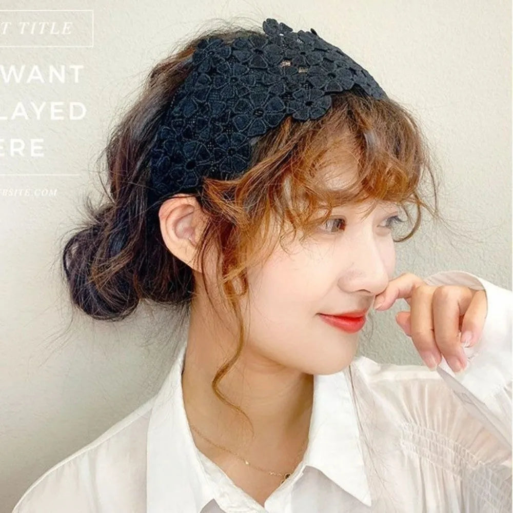 Fashion Embroidery Flower Lace Headband Anti-Slip Wide Edge Hair Hoop Handmade Hair Band Hair Accessories Oasis Select