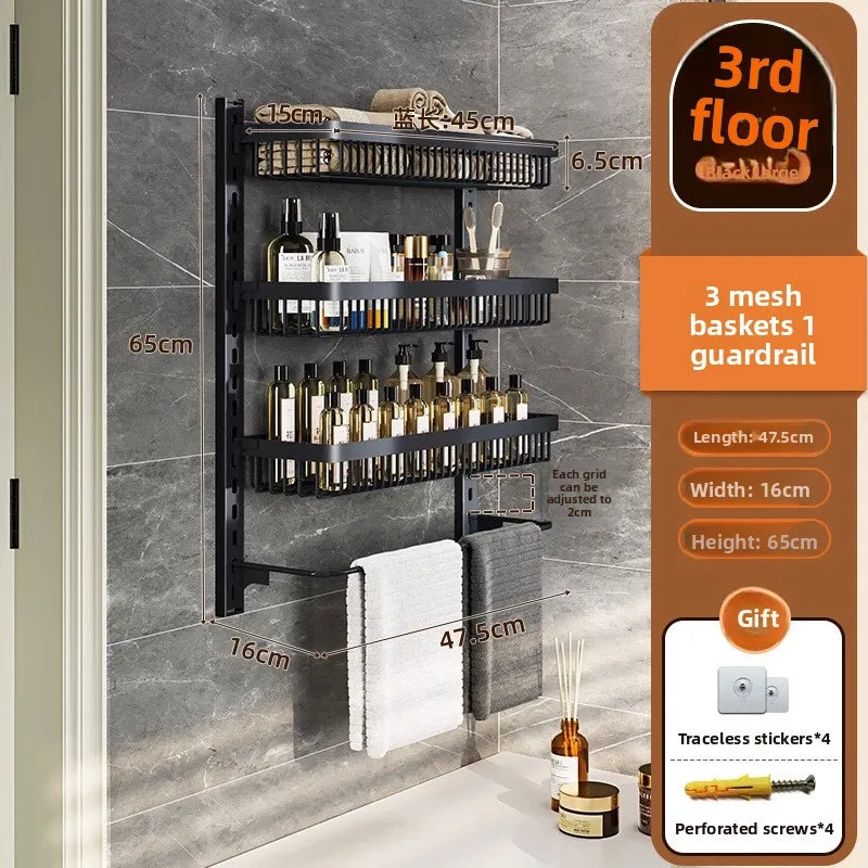 Multi-layer adjustable kitchen cabinet wall condiment seasoning rack No punching wall hanging storage shelf Oasis Select 3-1-Black-3-62 45