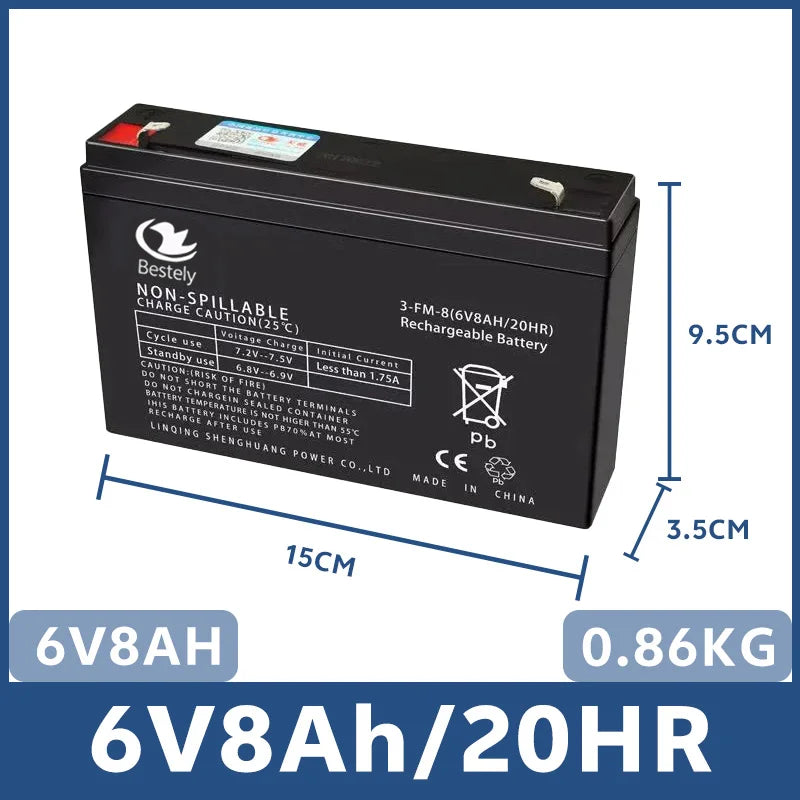 6V/12V Fit Toy Cars Rechargeable Battery for Kids' Electric Toys 5Ah/7Ah/8Ah/12Ah High Capacity, Motorcycles & Baby Strollers Oasis Select 6V 8Ah Battery