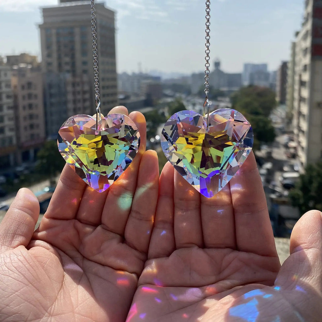 Crystal Sun Catcher Prism, Hanging Sun Catcher with Glass Prism, Rainbow Maker for Window, Balcony, Kitchen, Garden Decorat Oasis Select Heart 1Pc