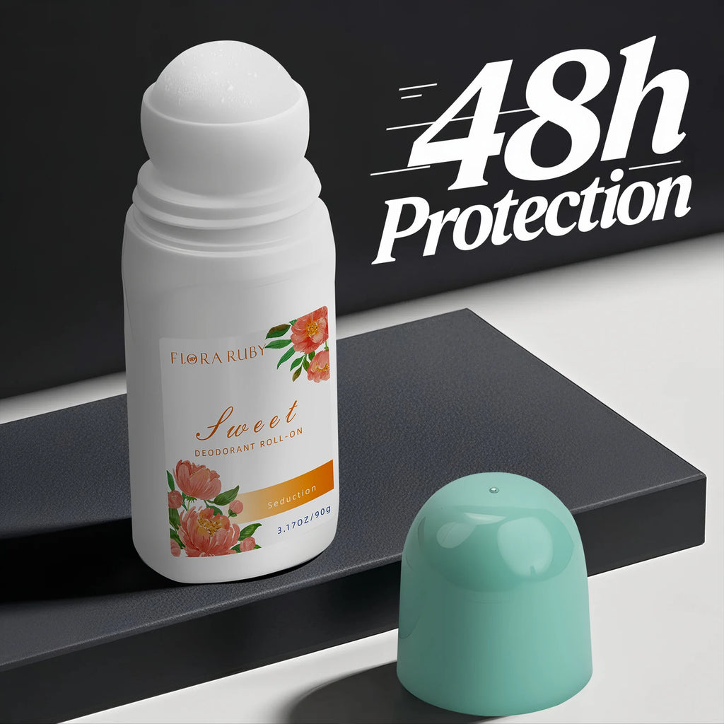 Flora Ruby Aluminum Free Deodorant Roll On 48h Odor Protection Stick, 4.3 OZ Each, Fade off Odors, Underarm Deodorizer Oasis Select