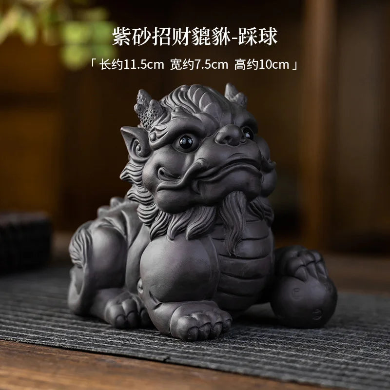 Lucky Pixiu Purple Clay Tea Pet Tea Play Nurturable Home Office Ceramic Desktop Decoration Tea Tray Tea Table Small Accessories Oasis Select - Ball Stepping