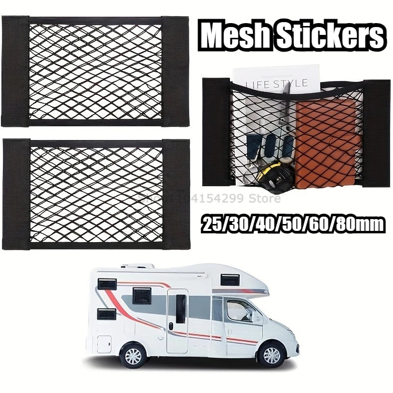 Car Seat Back Organizer Trunk Net Mesh Pocket Elastic String Net Magic Sticker Universal Portable Storage Bag Car Accessories Oasis Select