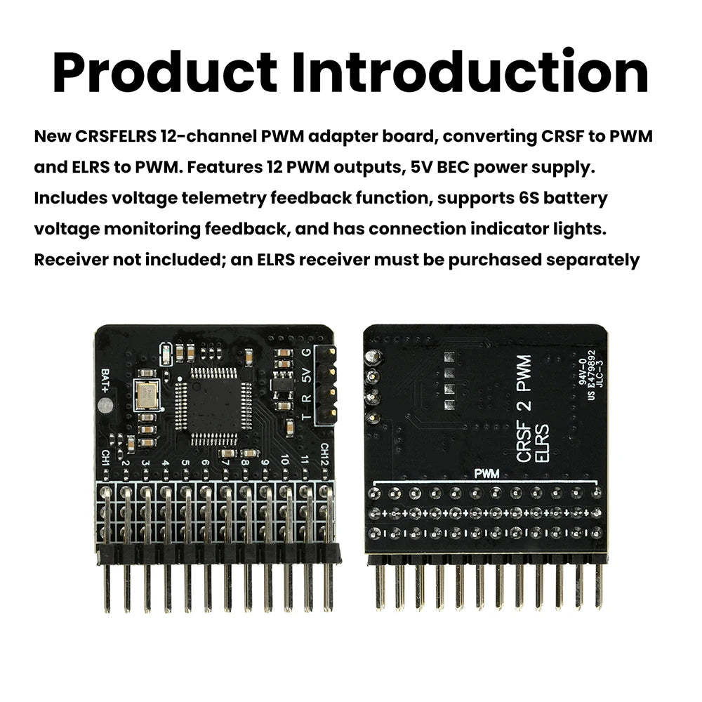 CRSF ELRS 12 Channel PWM Adapter Board with 12 PWM Outputs BEC 5V Power Supply for RC Models Oasis Select