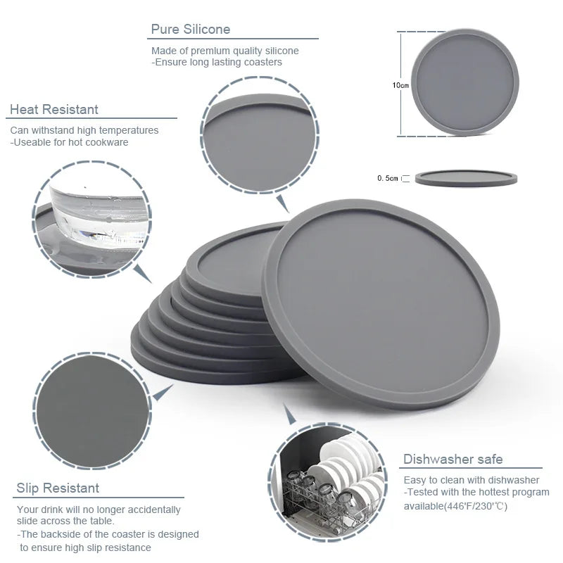 6-Piece Non-Slip Silicone Coaster Set – Round Cup Mats Silicone Coaster Set Oasis Select