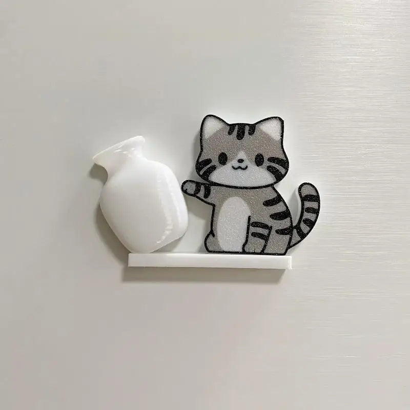 Cat Pushing Vase Refrigerator Magnets Home Decor Fridge Magnet Cat Whisker Collection Memorial Box Home Office Decor For Gift Oasis Select A2