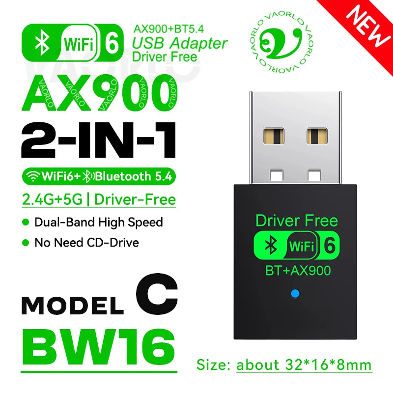 2 IN 1 WIFI6 AX900 USB WiFi Bluetooth 5.4 Wireless Adapter Dual Band 2.4G+5GHz 900Mbps Network Card Receiver Dongle For Win10/11 Oasis Select WIFI6 BT5.4 BW16