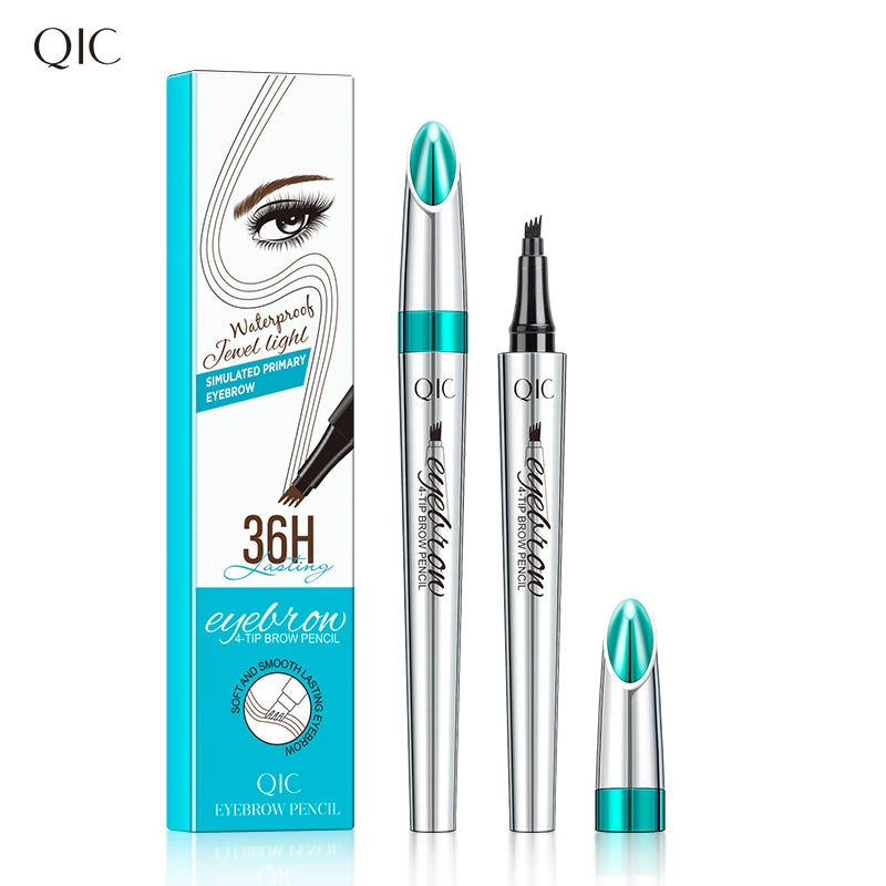 QIC 4-Tip Liquid Eyebrow Pen – Waterproof & Long-Lasting, 5 Colors