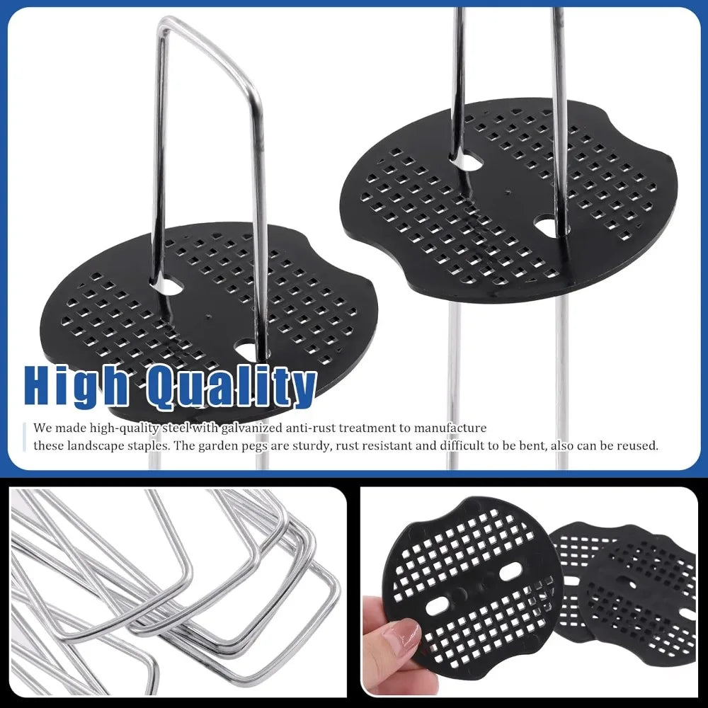 Pick Hook Included U-Shaped Garden Stakes Staples with Plastic Fixing Gasket Assortment Kit for Lawn Ground Cover Fence Oasis Select